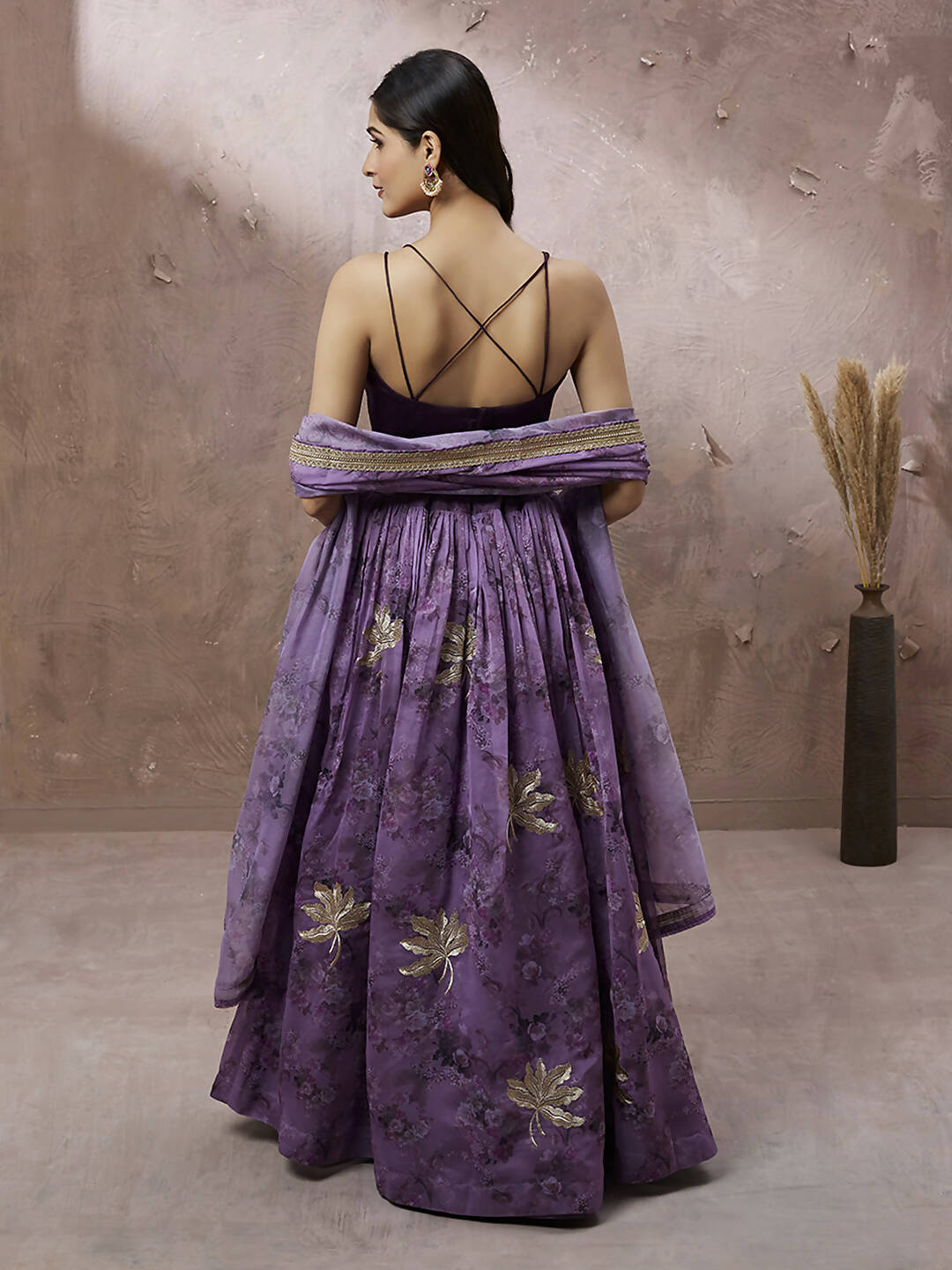 House of Panchhi Lavender Organza Floral Printed Lehenga choli & Dupatta | Swadesiicart