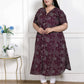 Miravan Women's Plus Size Wine Mandarin Neck Floral Printed A-Line Party wear Kurta - Swadesiicart