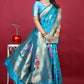 Jyoti Fashion Women's Sky Blue Paithani Silk Zari Woven Saree with Blouse | Swadesiicart