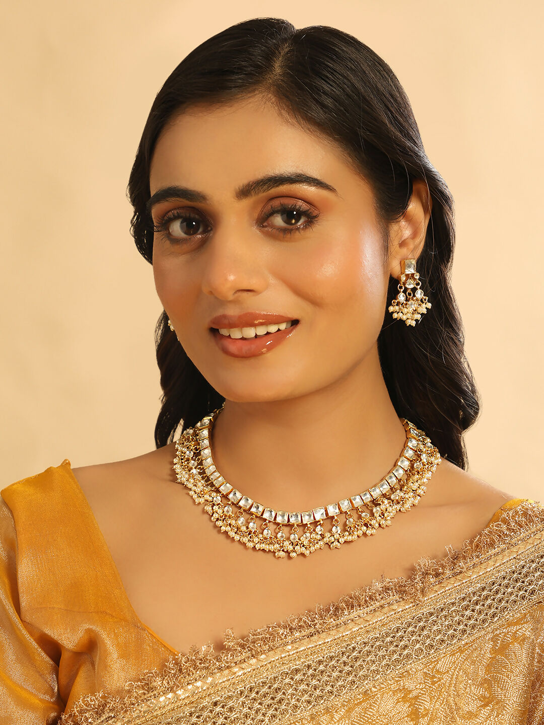 Nuyug 22K Gold Plated Ivory Dusk Kundan Necklace | Swadesiicart