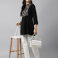 Black Rayon Yoke Embroidered A-line Top - Tarini - Swadesiicart