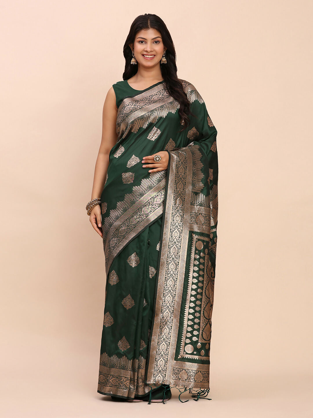 Astita Banarasi Silk Green Saree | Swadesiicart