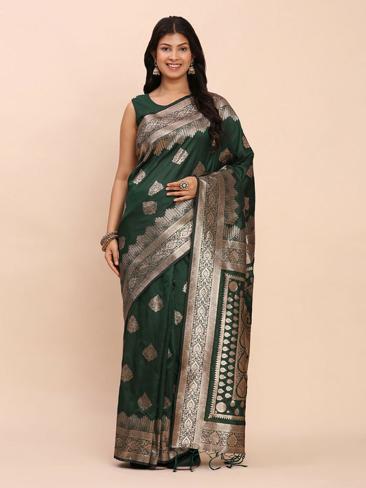 Astita Banarasi Silk Green Saree | Swadesiicart
