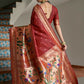 Vishnu Weaves Women's Maroon Paithani Silk Zari Woven Saree with Blouse - Swadesiicart