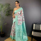 Joban Fashion Cyan Blue Floral Motifs Banarasi Silk Sarees | Swadesiicart