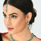 Mominos Fashion Johar Kamal Silver-Plated American Diamond Green Choker Set | Swadesiicart