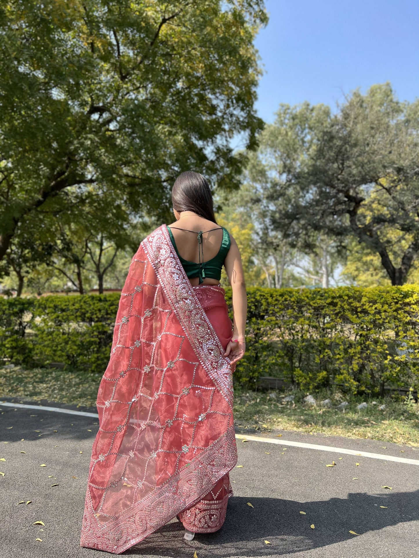 Vamsee Naina Maroon Organza Saree - Swadesiicart