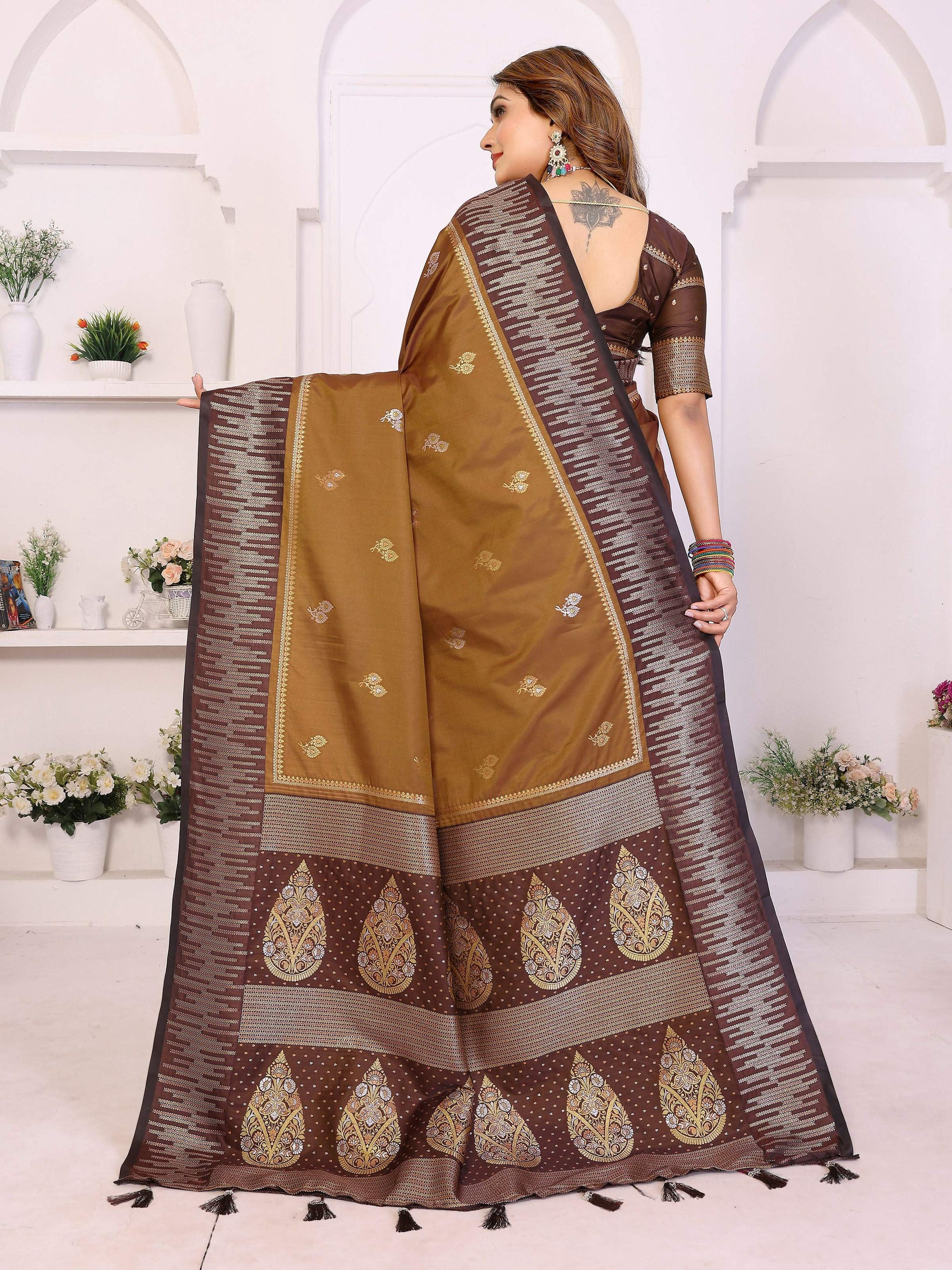 Aastha Fashion Brown South Soft Silk Zari Weaving Saree