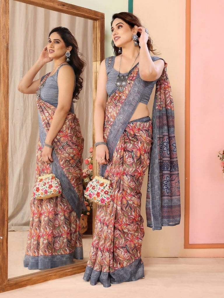 Partywear Designer Grey Kota Doriya Fancy Saree - Dyuti | Swadesiicart