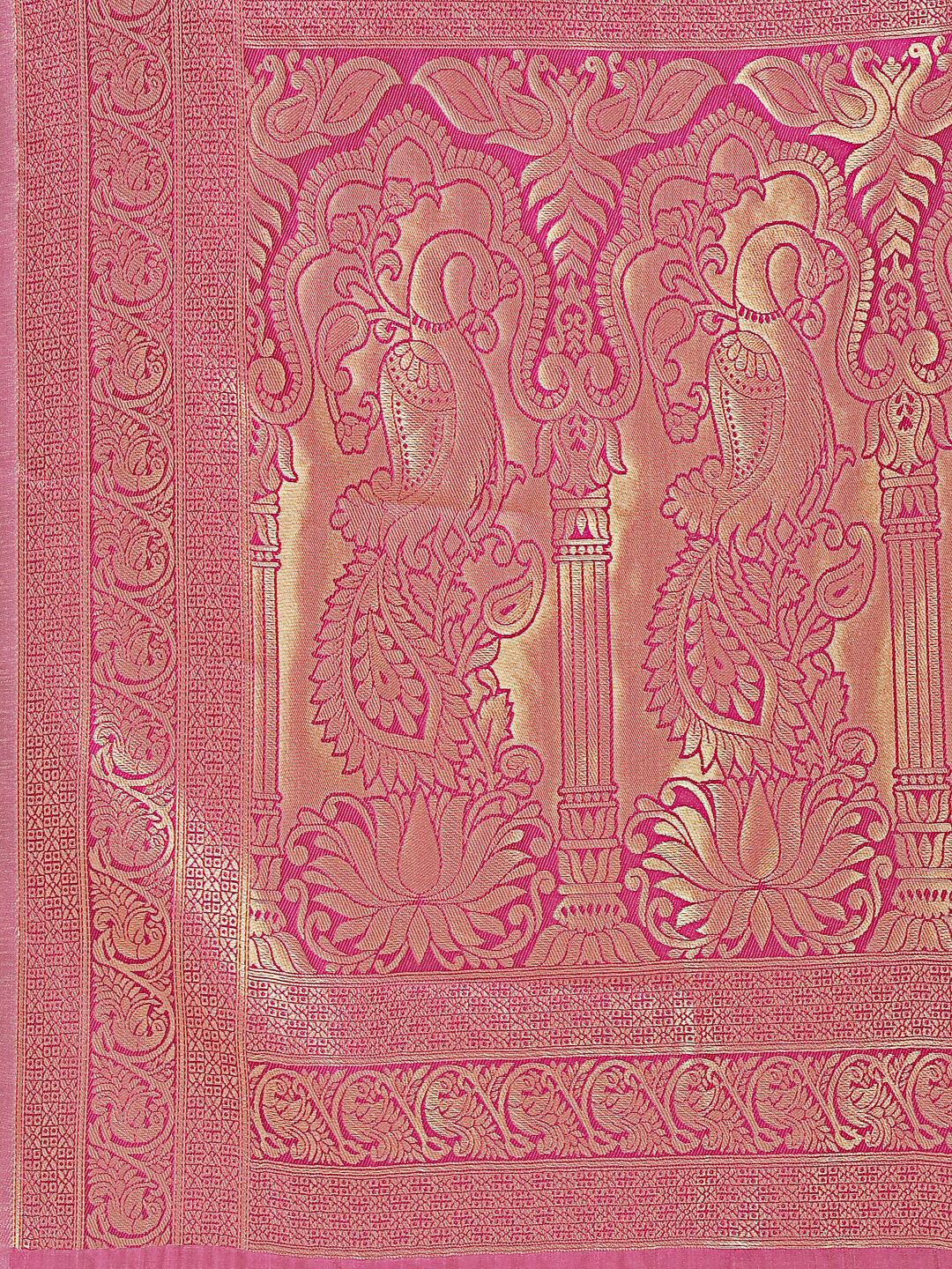 Astita Banarasi Silk Cream & Magenta Saree | Swadesiicart