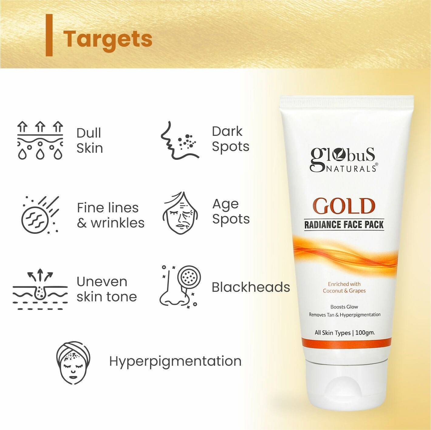Globus Naturals Gold Radiance Anti Ageing & Brightening Face Pack | Swadesiicart