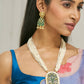 Nuyug 22K Gold-Plated Pearl Beaded Strings Green Enamel Pendant with Floral Motifs Necklace Set | Swadesiicart
