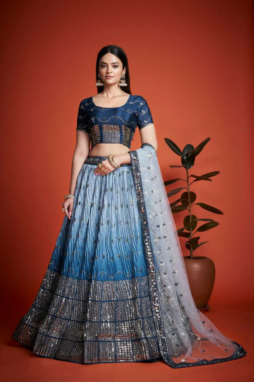 Jyoti Fashion Women's Blue Heavy Chinon Sequins Embroidered Designer Lehenga Choli Set | Swadesiicart