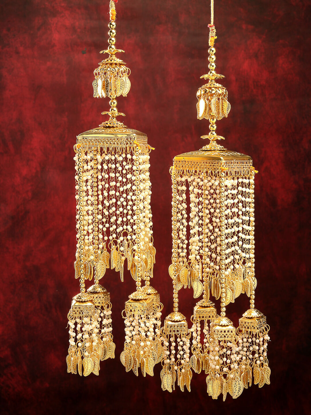 NVR Women's Pack Of 2 Gold-Polished & White Pearl Beaded Bridal Heavy Kaleera Sets - Swadesiicart