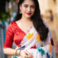 White Poly Georgette Ethnic Motifs Saree with Unstitched Blouse - Hiral Fashion | Swadesiicart
