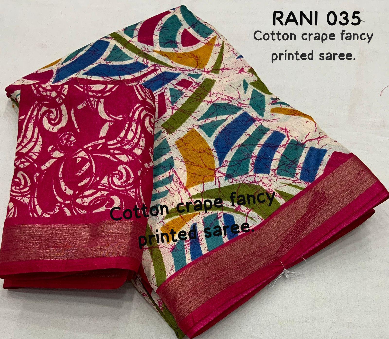 Rani Cotton Crepe Batik Print Saree with Unstitched Blouse - Hiral Fashion | Swadesiicart