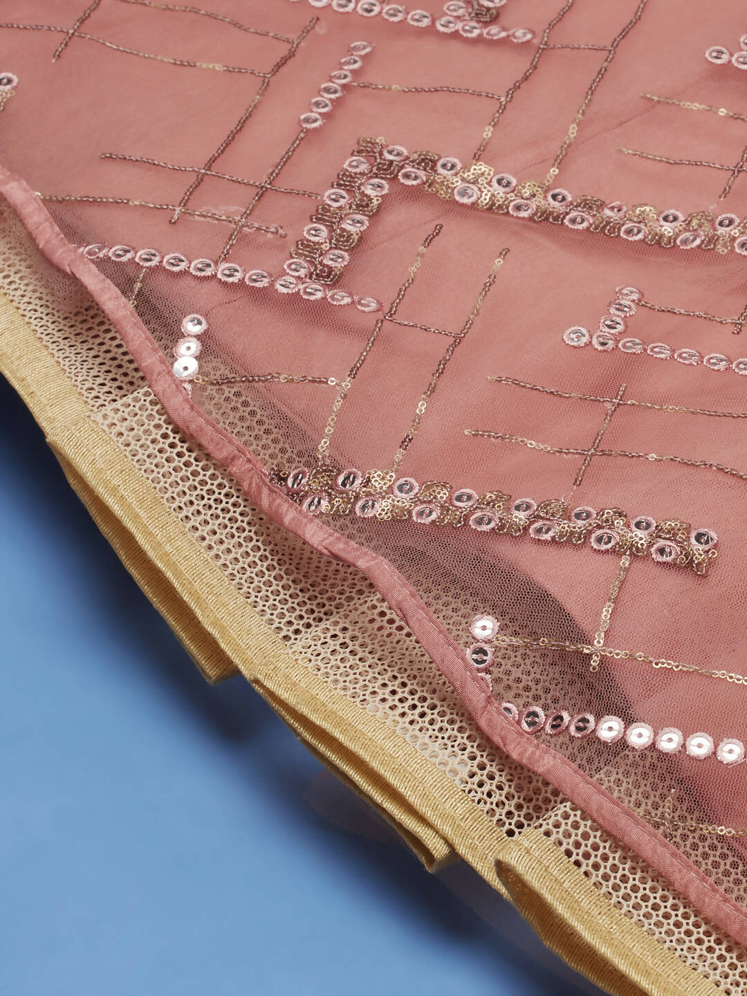 House of Panchhi Peach Net Sequinse Embroidered Lehenga & Blouse with Dupatta | Swadesiicart