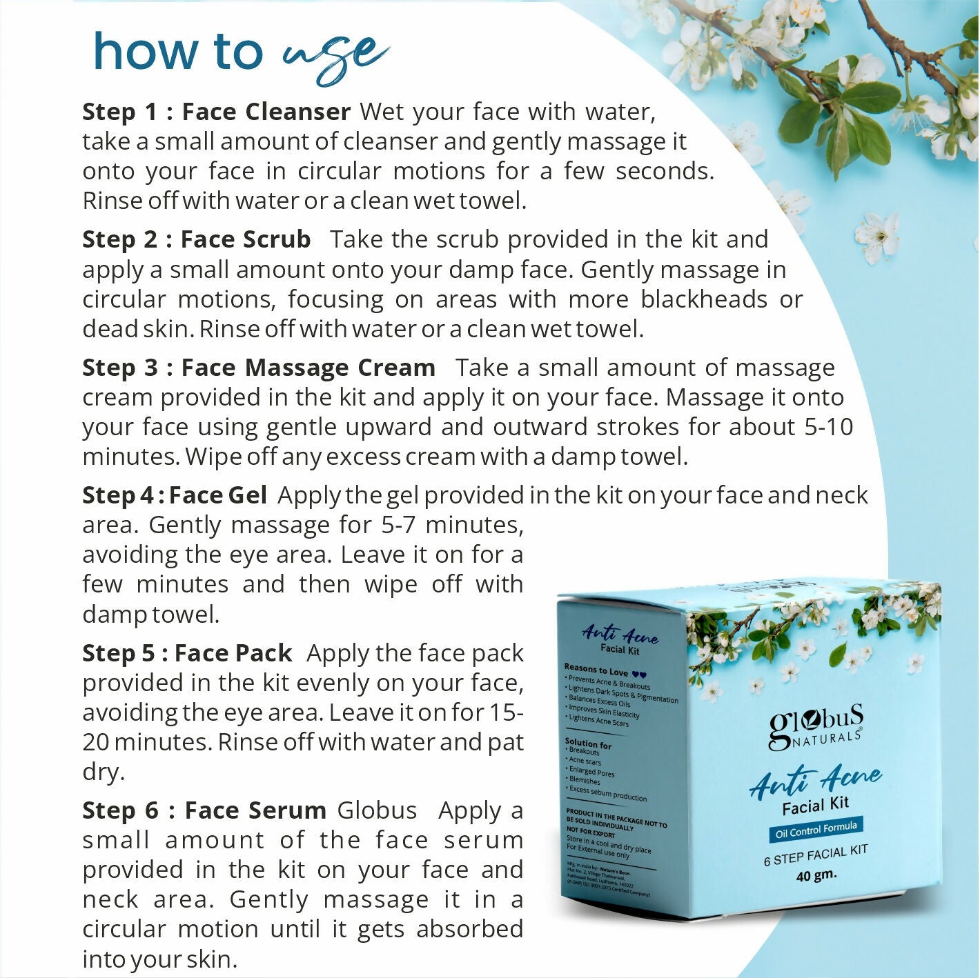 Globus Naturals Anti Acne 6 Step Facial Kit | Swadesiicart
