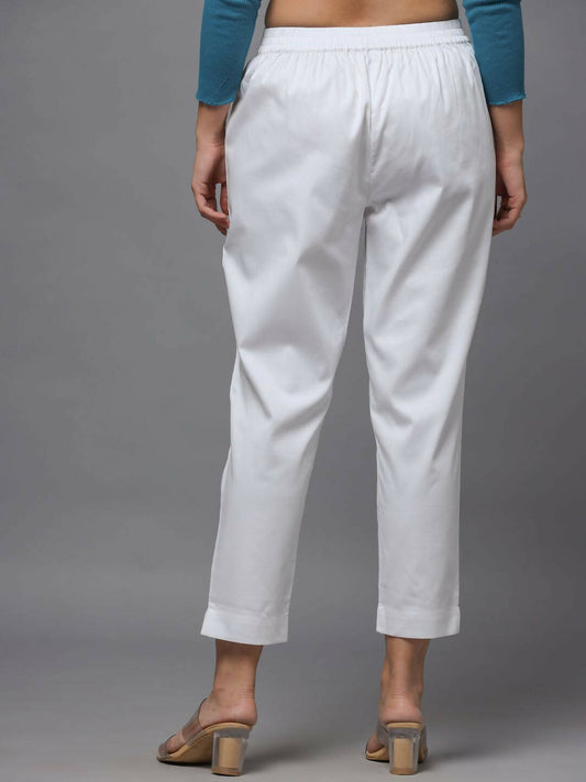 Juniper Women's White Solid Straight Slim Pant | Swadesiicart