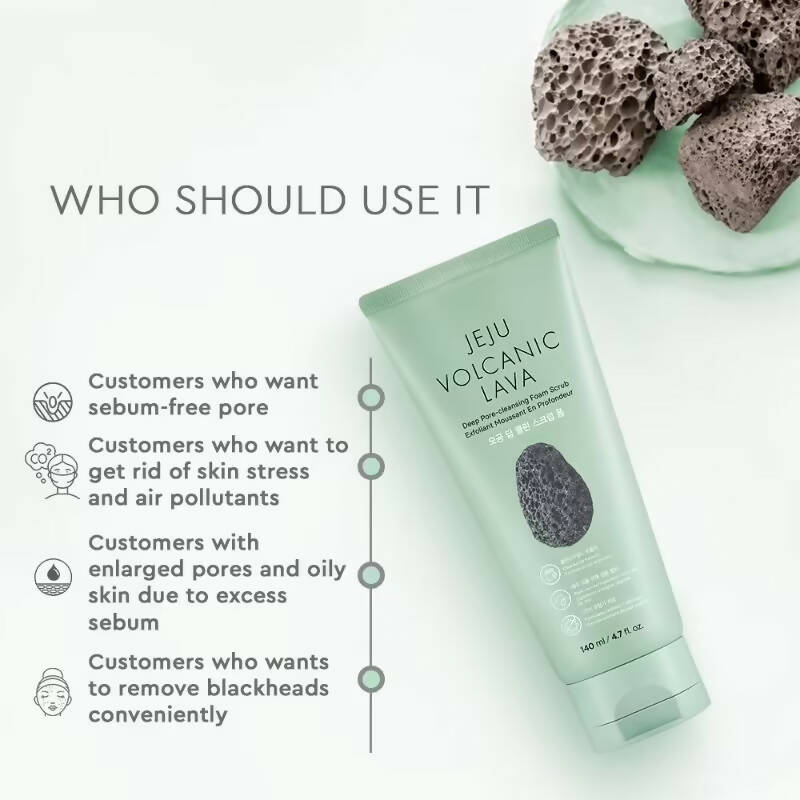 The Face Shop Jeju Volcanic Lava Scrub Foam - Korean Skincare | Swadesiicart