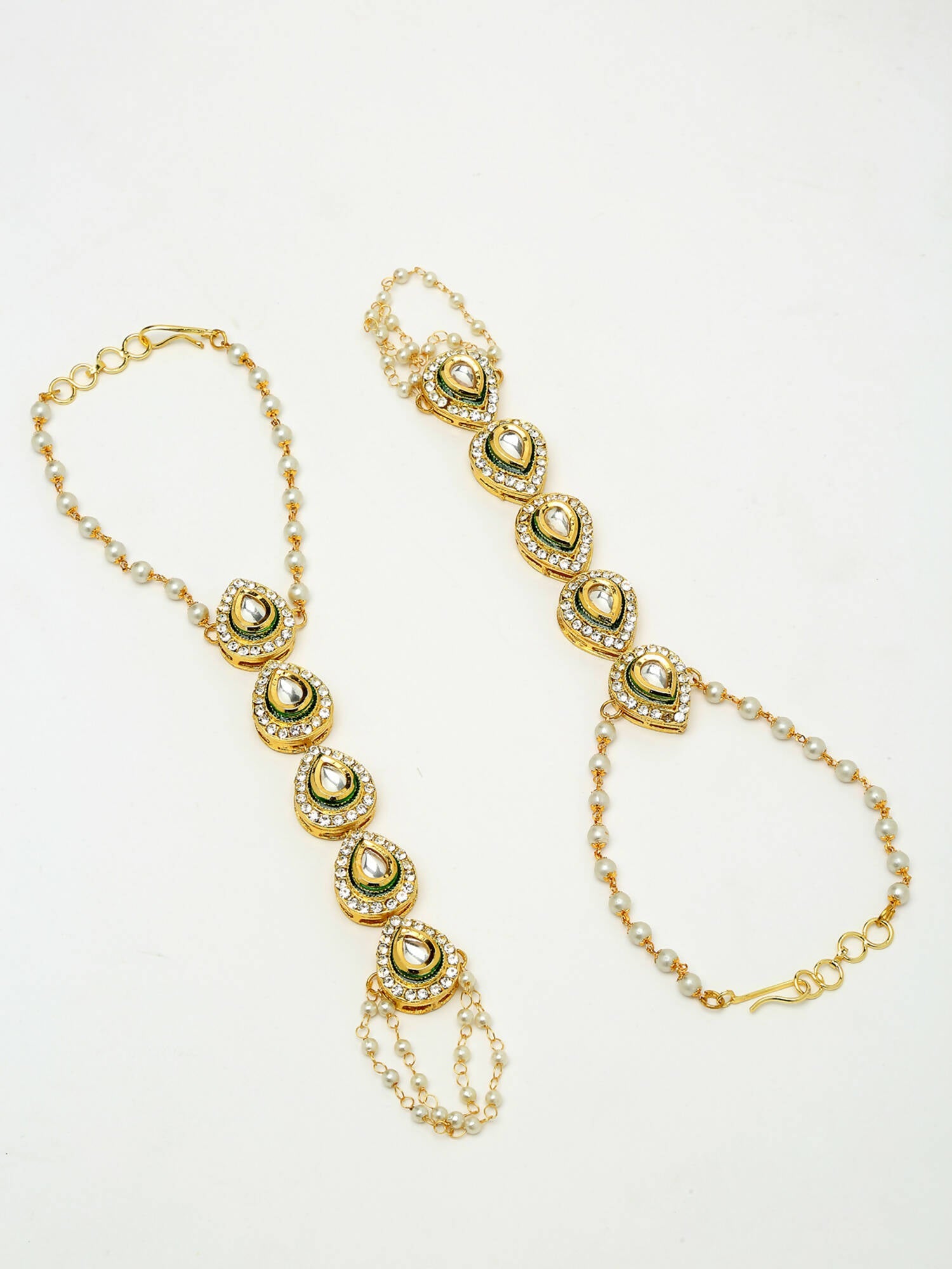 Kundan Hand Harness Set Of 2 - Ruby Raang - Swadesiicart