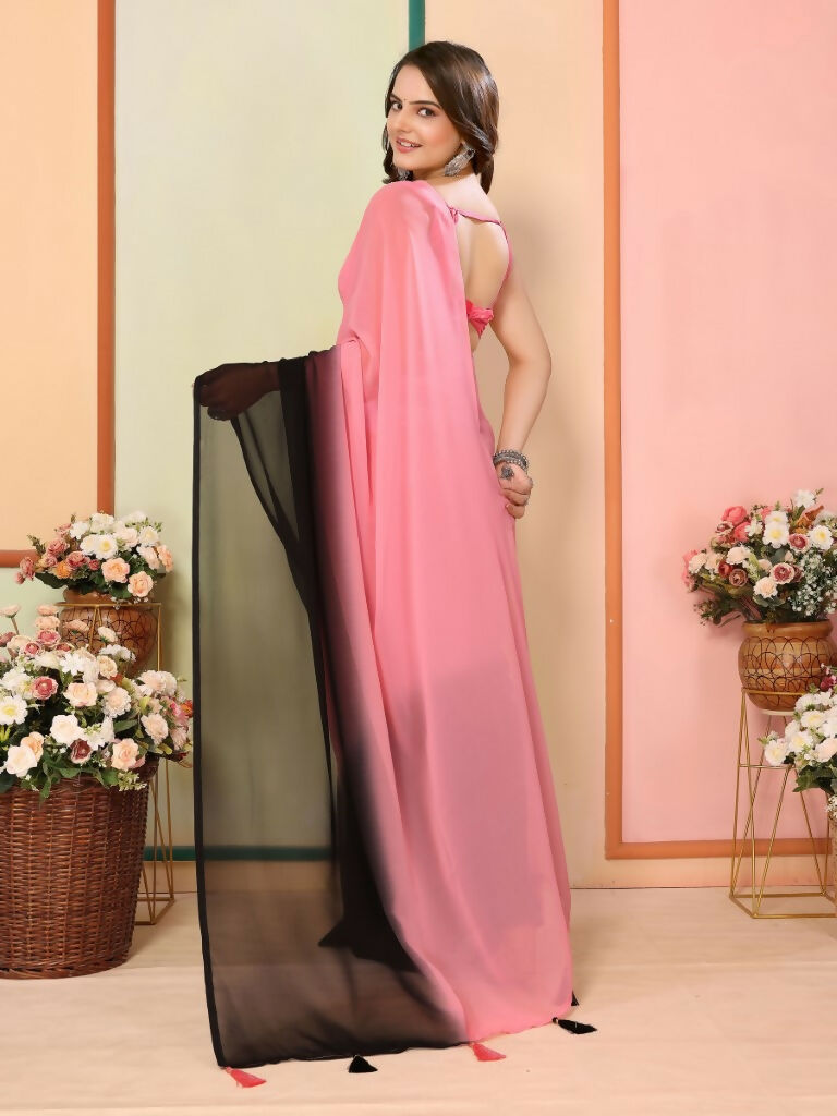 Pink Georgette Pedding Color Printed Ready To Wear Saree - Aalaya | Swadesiicart