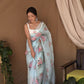 Vamsee Khadi Khatali Sky Khadi Organza Saree - Swadesiicart