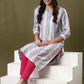 Anouk White Striped Mandarin Collar Pure Cotton Straight Kurta - Swadesiicart