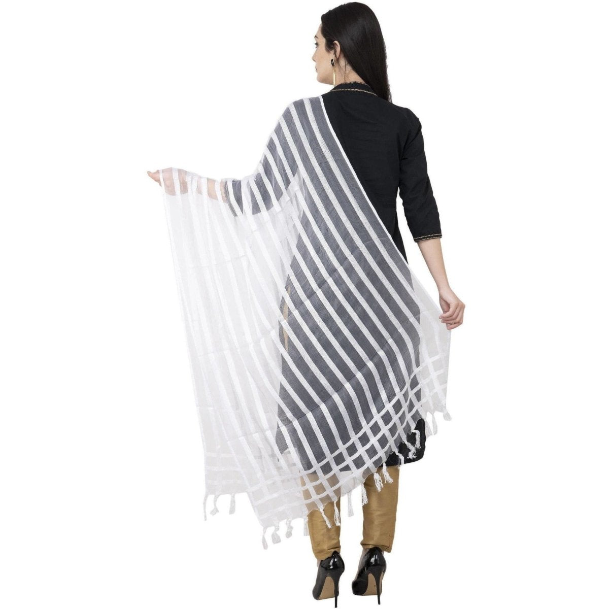 A R Silk Moti Luv Luv Stripe Regular Dupatta White Color Dupatta or Chunni | Swadesiicart