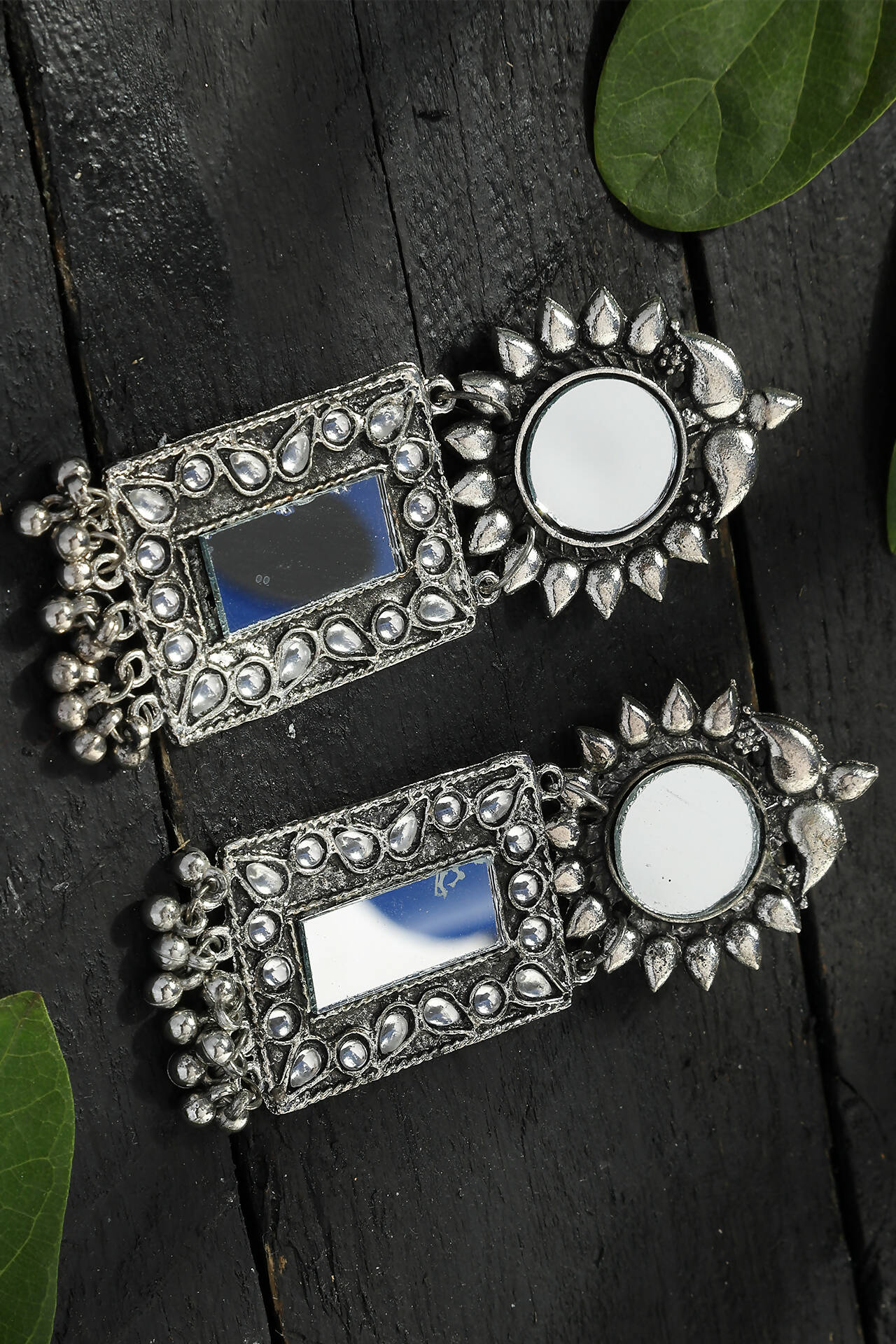Mominos Fashion Joharkamal Silver-Plated Mirror Design Drop Earrings For Women - Swadesiicart