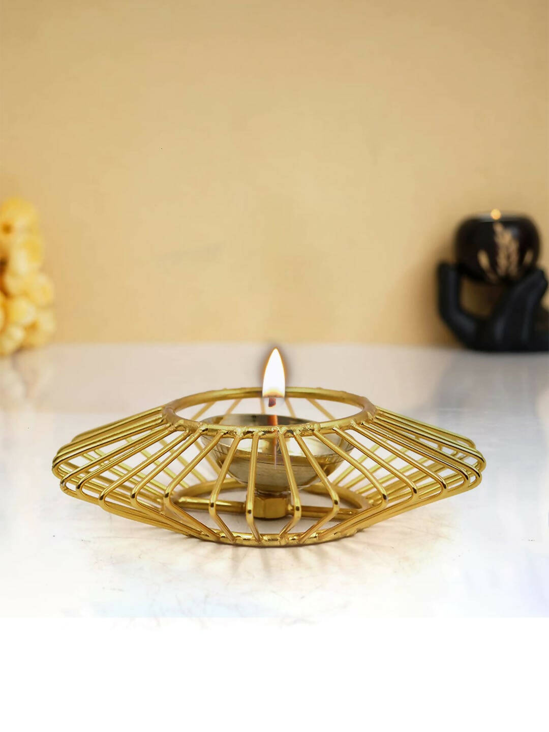 CraftVatika Gold-Toned Decorative Akhand Brass Diya | Swadesiicart