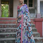 Vishnu Weaves Women's Coffee Cotton Silk Printed Saree with Blouse - Swadesiicart