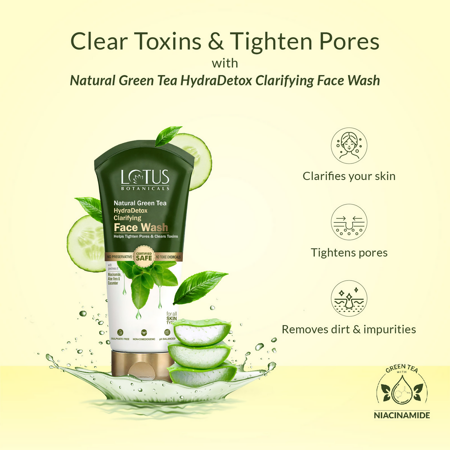 Lotus Botanicals Natural Green Tea Hydradetox Clarifying Face Wash - Swadesiicart