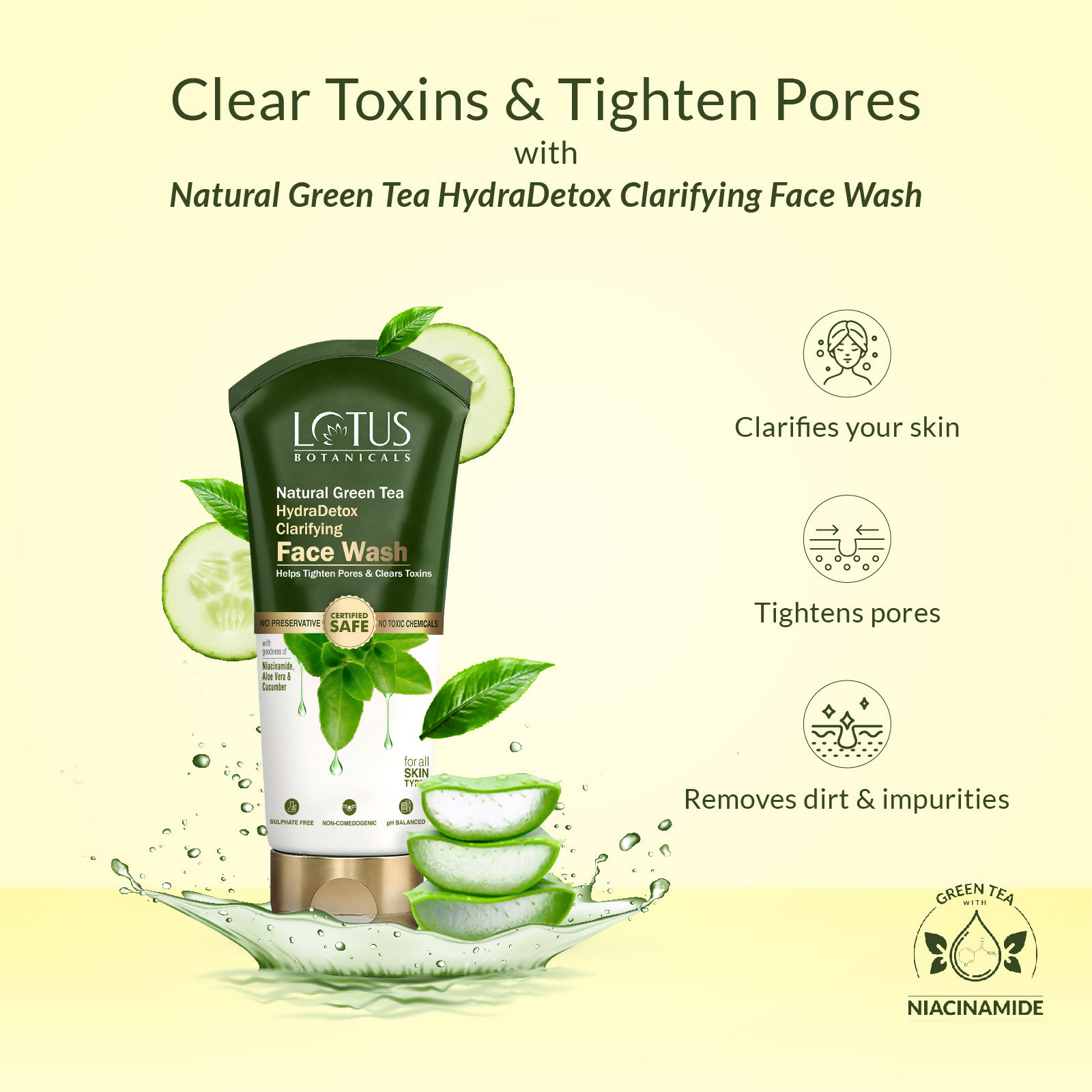 Lotus Botanicals Natural Green Tea Hydradetox Clarifying Face Wash - Swadesiicart