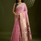 Vishnu Weaves Women's Pink Muga Cotton Thread Woven Butti with Blouse - Swadesiicart