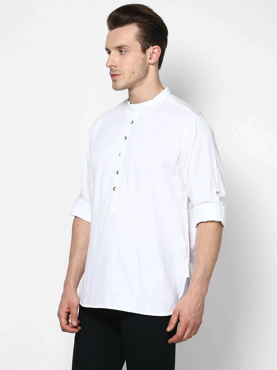 Even Apparels Band Collar White Color Pure Cotton Men's Kurta | Swadesiicart