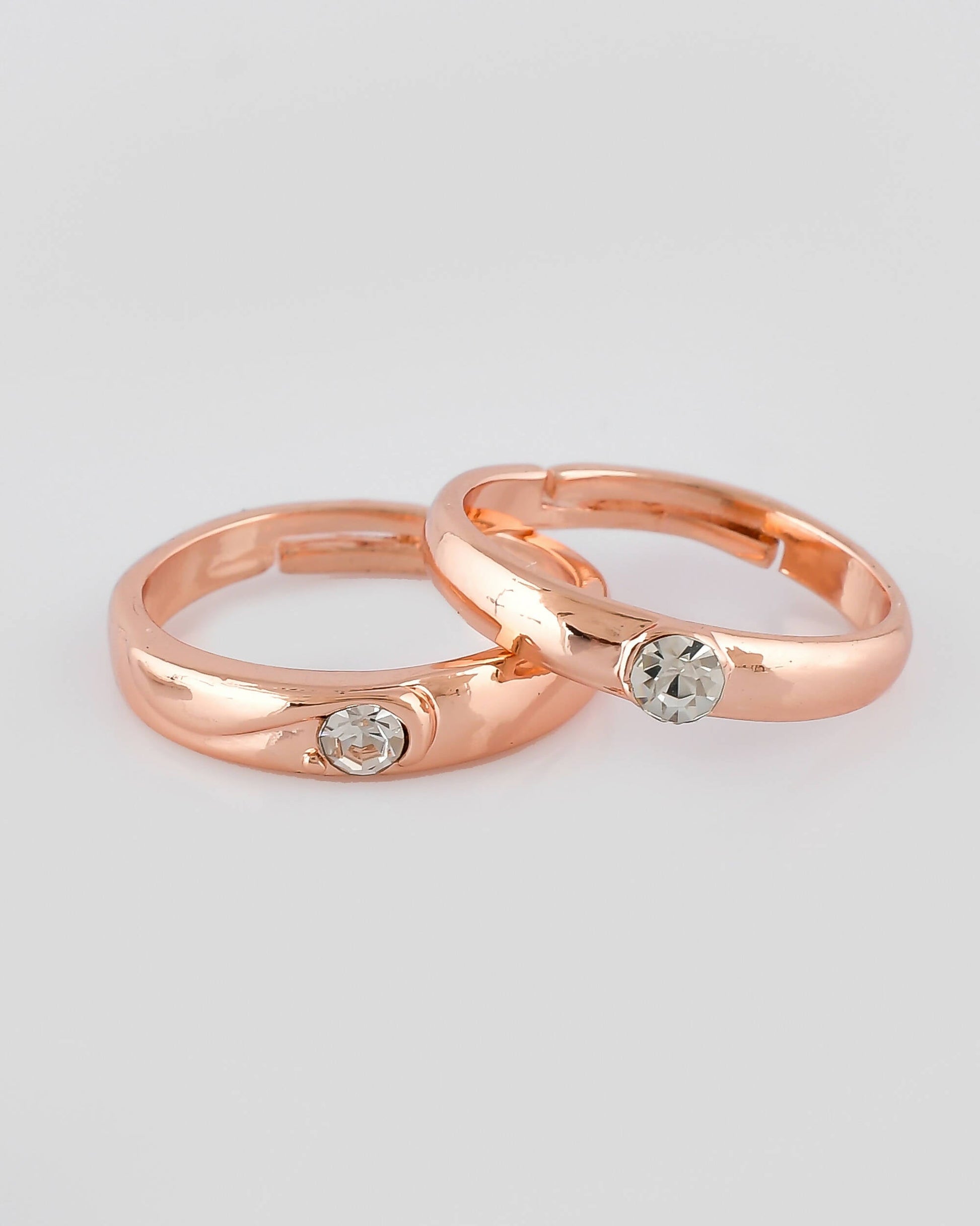 VOJ Stainless Steel Cubic Zirconia Rose Gold-Polished Adjustable Ring Set for Couple | Swadesiicart
