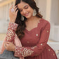 Jyoti Fashion Women's Brown Faux Georgette Sequins Thread Embroidery Anarkali Dress with Dupatta | Swadesiicart