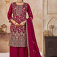 Anaita Maroon Vichitra Silk Readymade Palazzo Suit with Embroidery & Lace Work