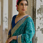 Vishnu Weaves Women's Firozi Raw Silk Thread Ikkat Woven Saree with Blouse - Swadesiicart