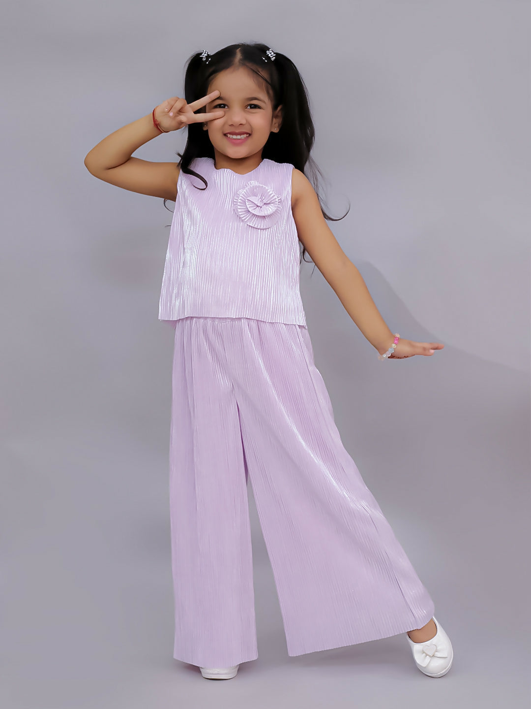 Lil Drama Glam Up Girls Pink Party Top and Pant Set | Swadesiicart