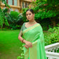 Vishnu Weaves Women's Green Linen Cotton Bandhani Woven Saree with Blouse - Swadesiicart
