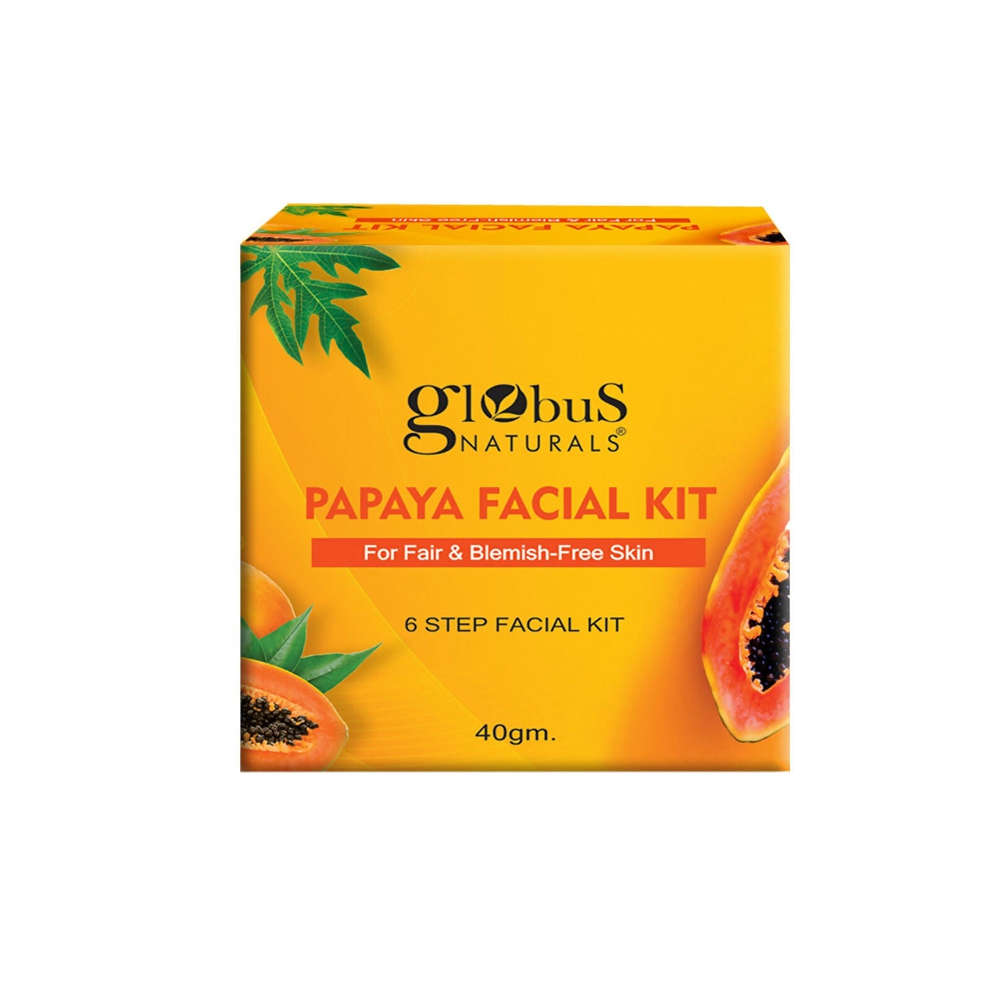 Globus Naturals Papaya Facial Kit For Blemish Free Skin & Anti-Pigmentation, 6 Steps | Swadesiicart