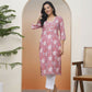 Vaasva Women Nude Pink Cotton Printed Straight Kurti With Pant - Swadesiicart
