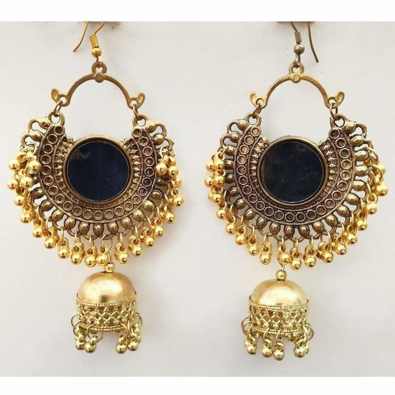 MS Fashion India Gold-Polished Afghani Pearls And Jhumka Long Hanging Traditional Earrings | Swadesiicart