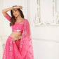 Aastha Fashion Bright Pink Butterfly Net Tone To Tone Thread Work And Sequence Work Embroidery Wedding Wear Lehenga Choli