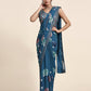 Blue Pure Georgette Sequence work Ready to wear Saree with stitched Blouse - Nirvana | Swadesiicart