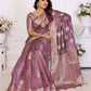 Aastha Fashion Purple Soft Organza Silk Weaving Saree