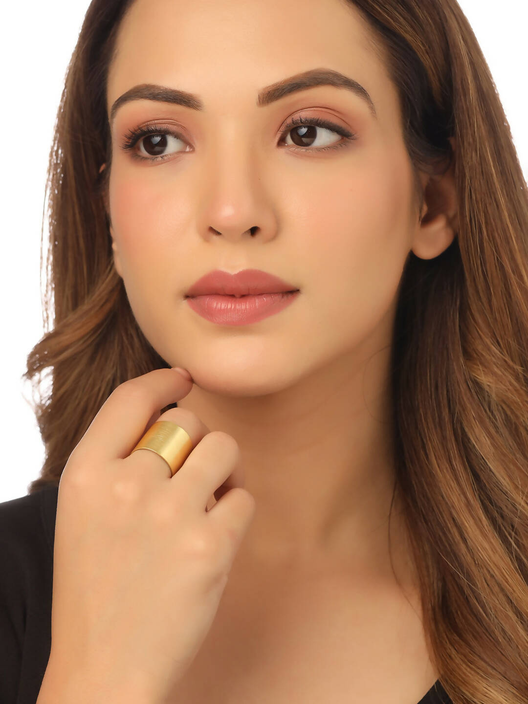 NVR Women Gold-Polished Adjustable Finger Ring | Swadesiicart