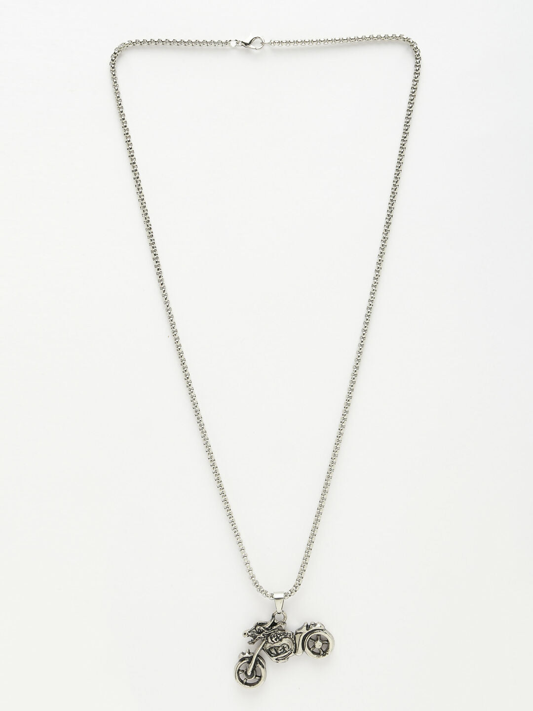 NVR Men's Rhodium-Plated Stainless Steel Bike Shaped Pendant With Chain | Swadesiicart